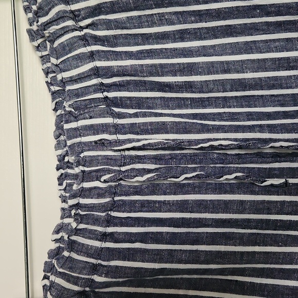 100% LINEN J. Crew Navy Striped Wide Leg Pants - Picture 3 of 8